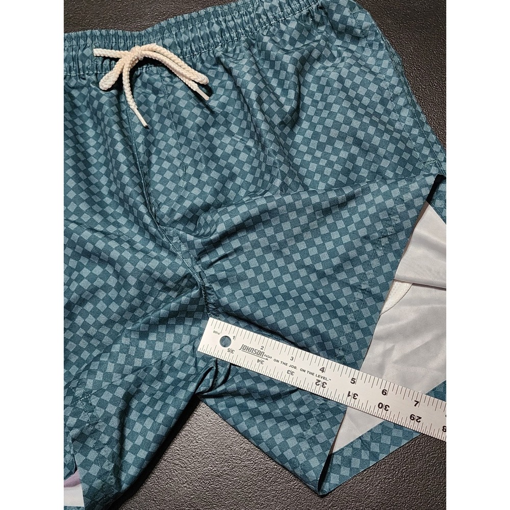 Goodfellow & Co Swim Trunks Checkerboard Geometric Print Medium Teal - Picture 5 of 9